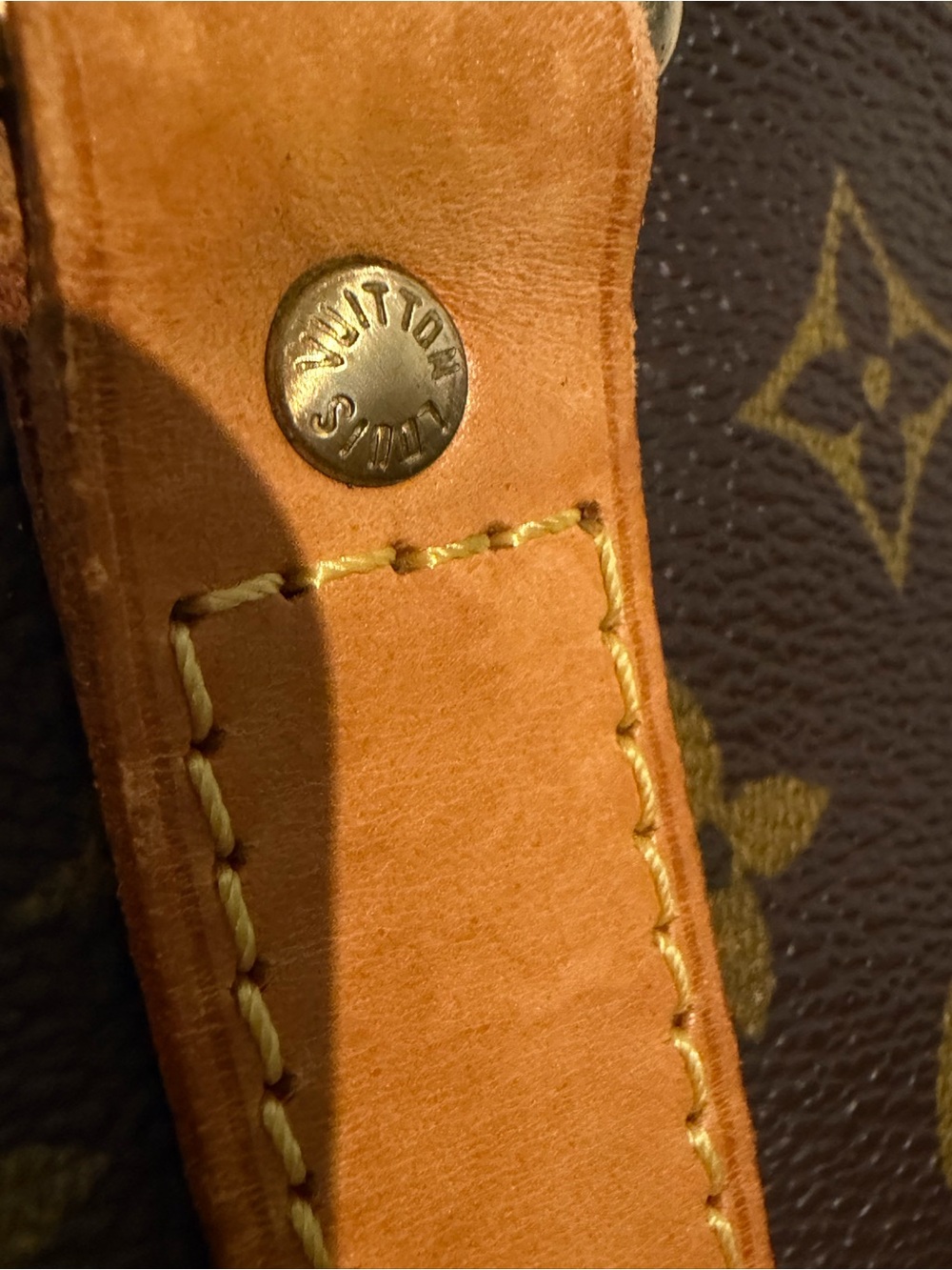 Louis Vuitton Monogram Canvas Travel Bag with Tan Leather Straps - Picture 13 of 16